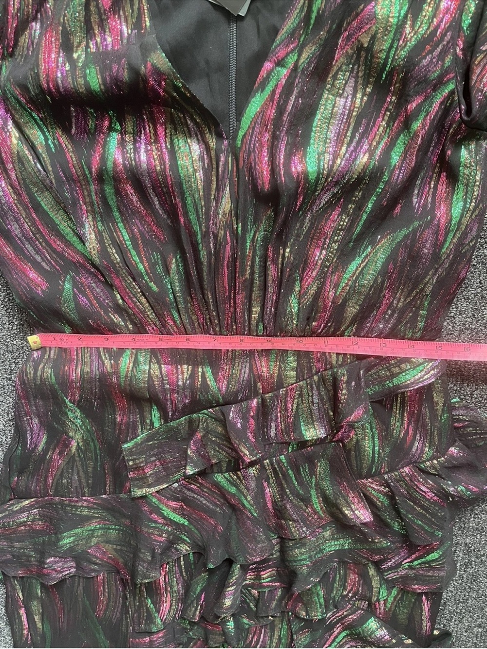 Saloni Alya Black Rainbow Jacquard Metallic Ruffle Midi Dress US 8 UK 12 Medium - Picture 6 of 10